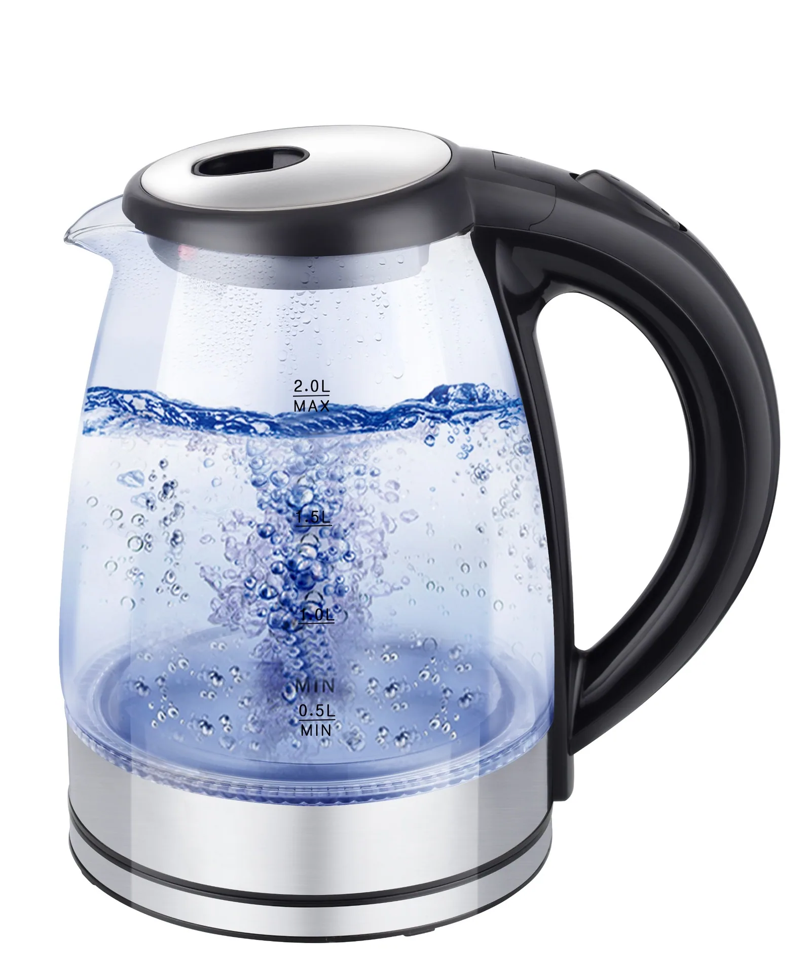 Foreign Trade Cross-border 1.8L 2.0 Liter Hemmed High Boron Glass LED Blue Light Boiling Fast Electric Kettle Lianjiang Factory 6