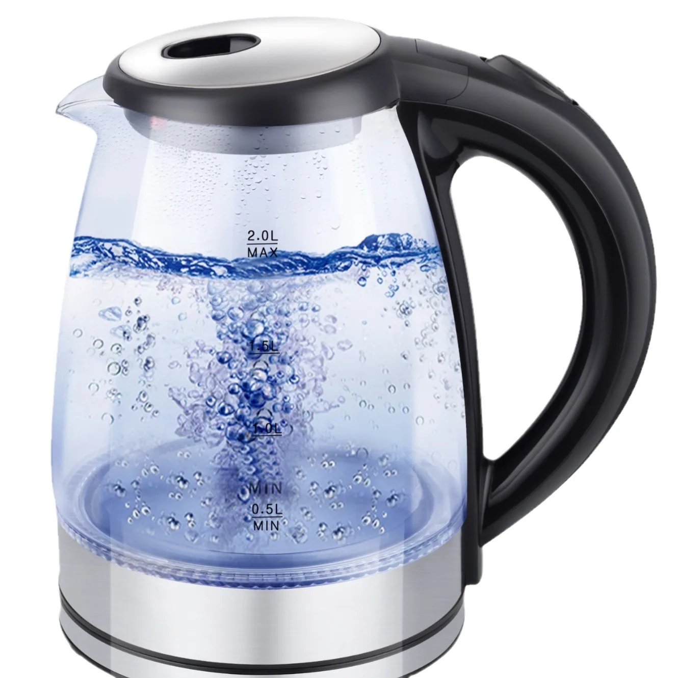 Foreign Trade Cross-border 1.8L 2.0 Liter Hemmed High Boron Glass LED Blue Light Boiling Fast Electric Kettle Lianjiang Factory 4