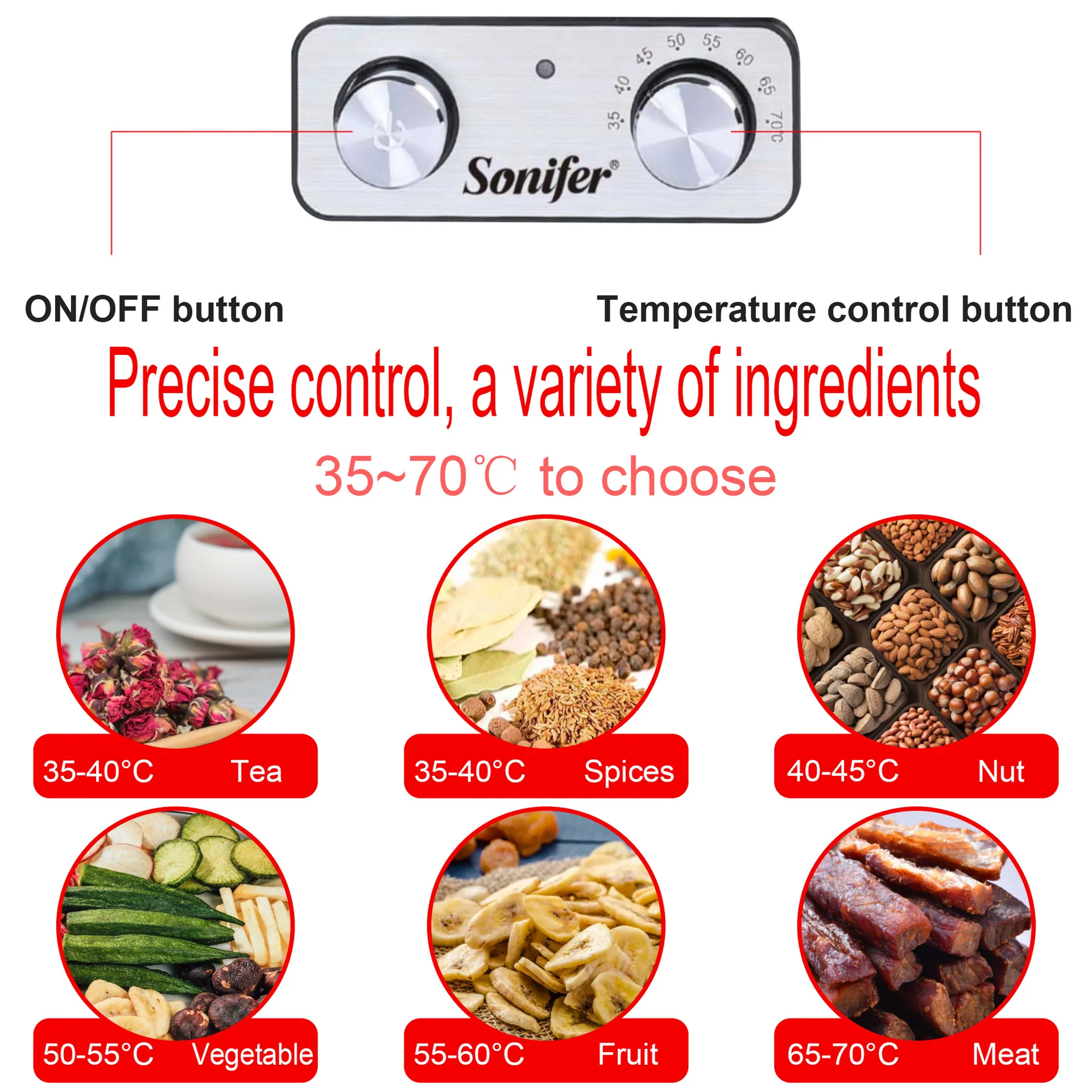 Sonifer Cross-border European 16L Household Dried Fruit Machine Food Dehydrator SF-4017 3