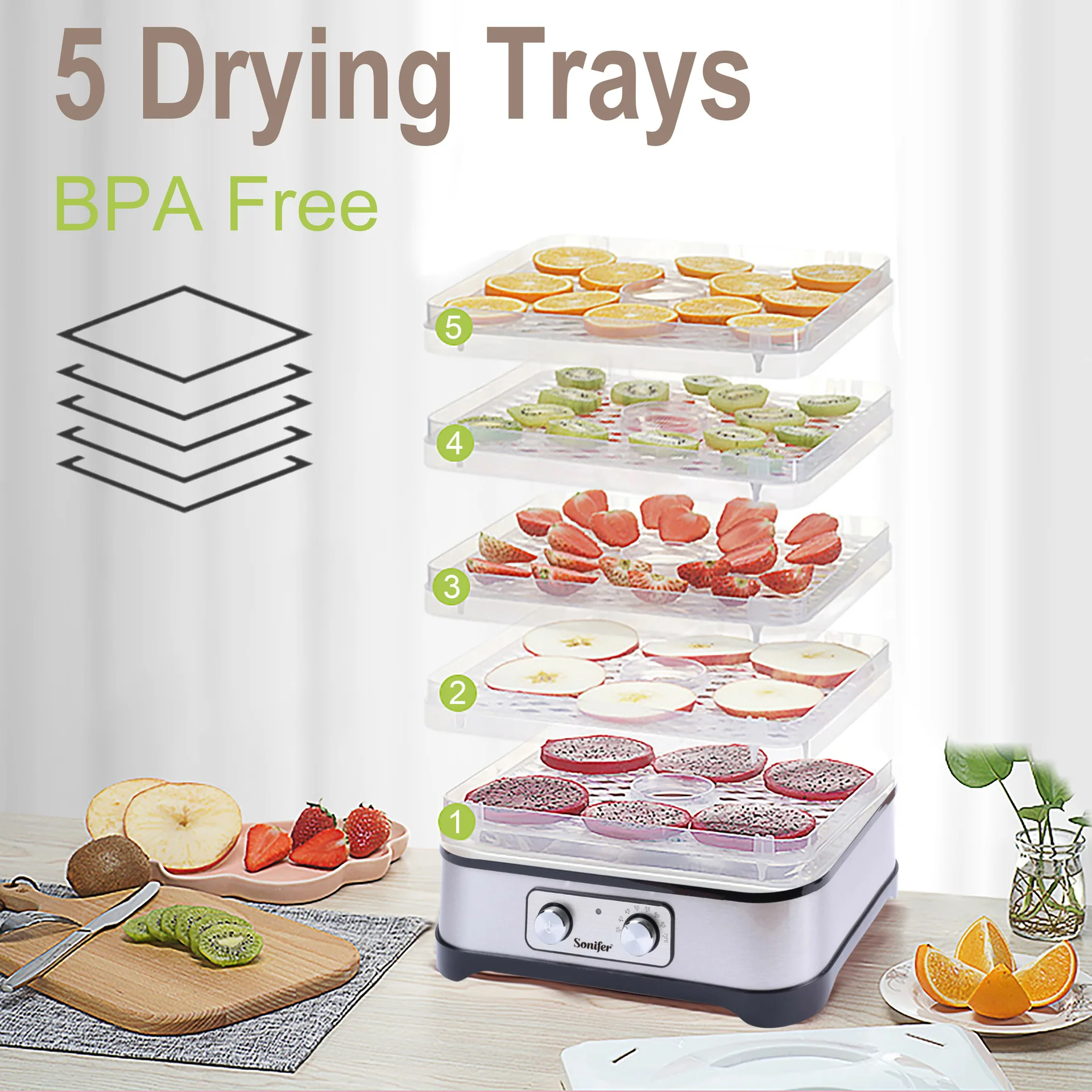 Sonifer Cross-border European 16L Household Dried Fruit Machine Food Dehydrator SF-4017 5
