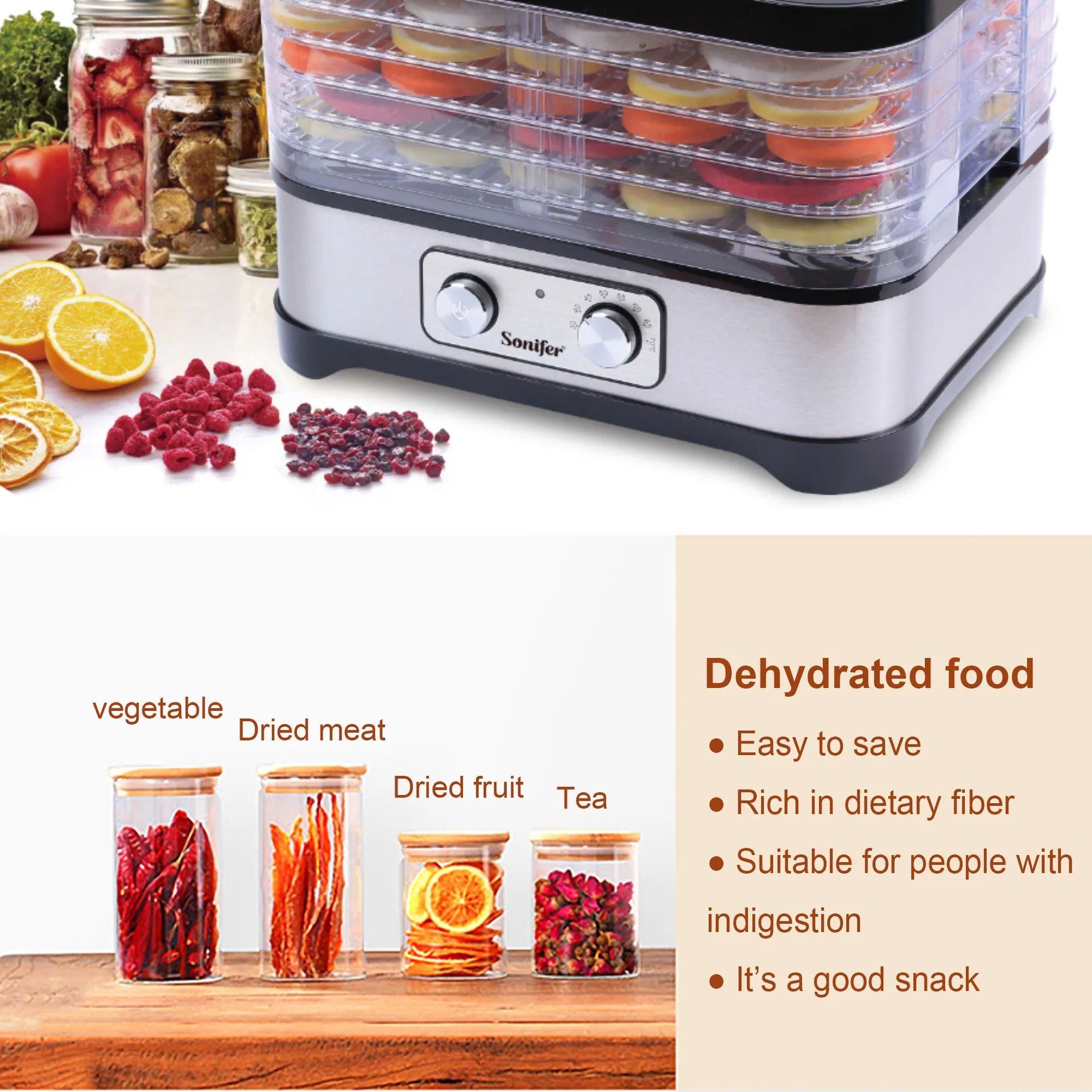 Sonifer Cross-border European 16L Household Dried Fruit Machine Food Dehydrator SF-4017 4