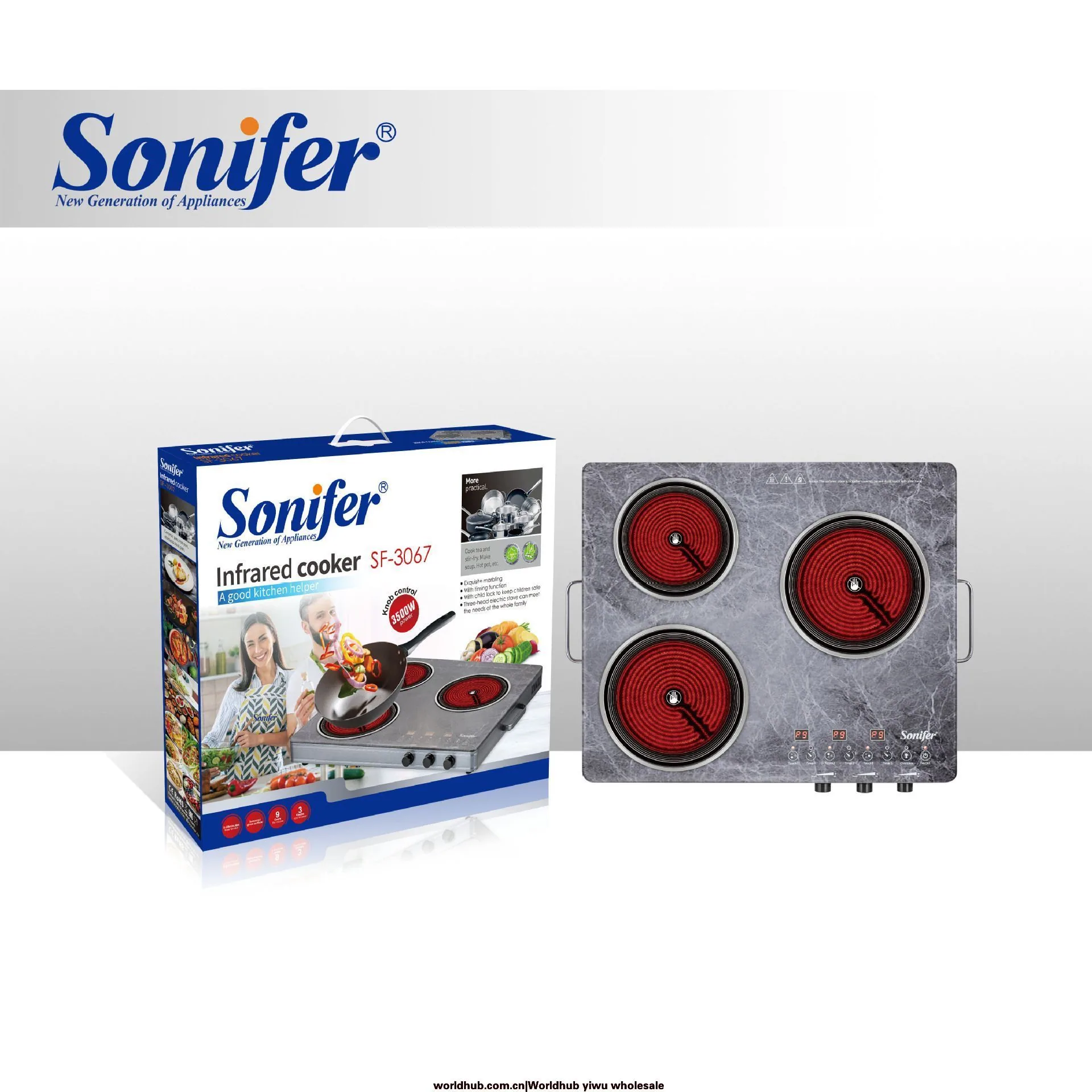 Sonifer SF-3067 18 + 20 + 22 ซม. อุณหภูมิ Microcrystalline แผ่นอินฟราเรดเตาไฟฟ้าสำหรับใช้ในครัวเรือน 2