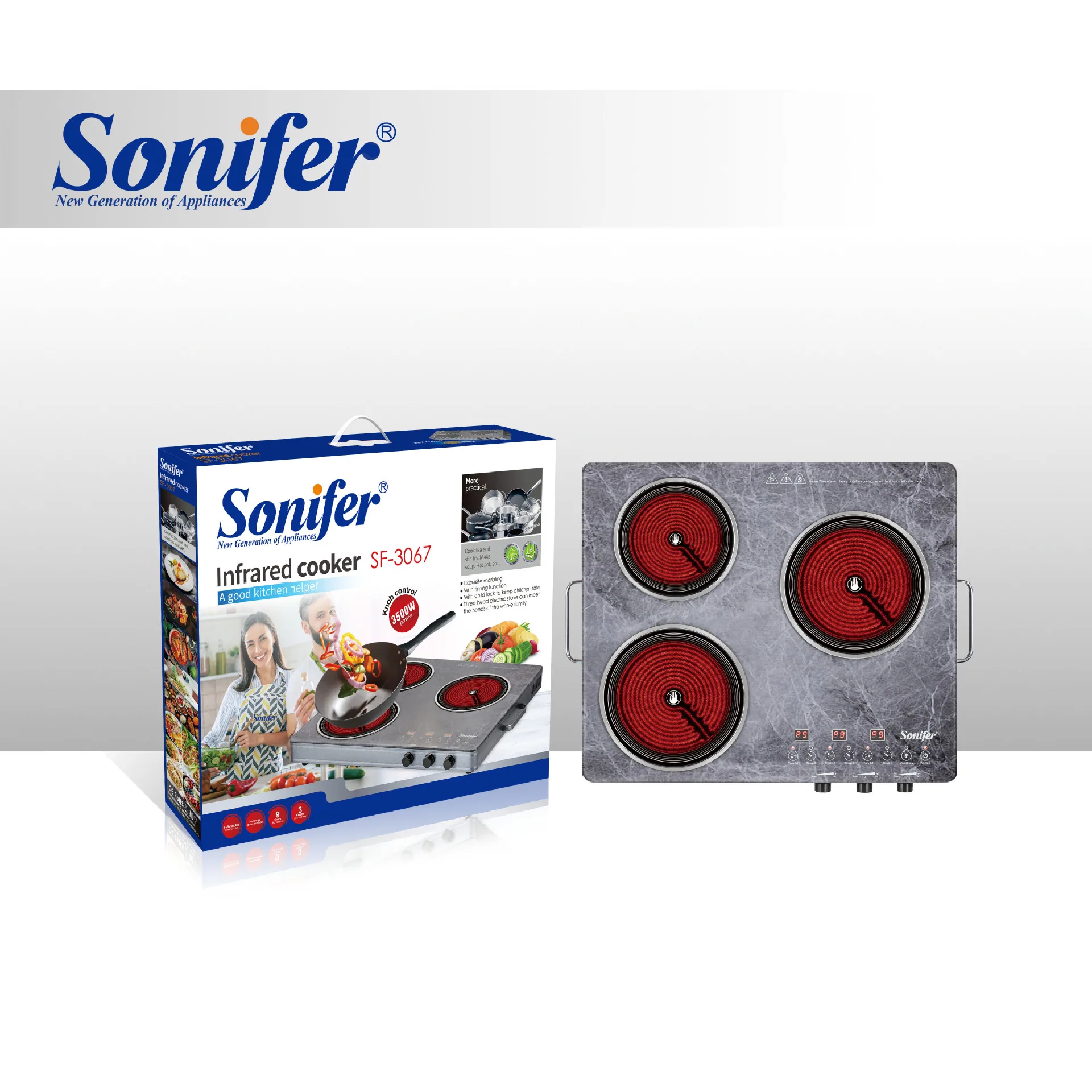 Sonifer SF-3067 18 + 20 + 22 ซม. อุณหภูมิ Microcrystalline แผ่นอินฟราเรดเตาไฟฟ้าสำหรับใช้ในครัวเรือน 9