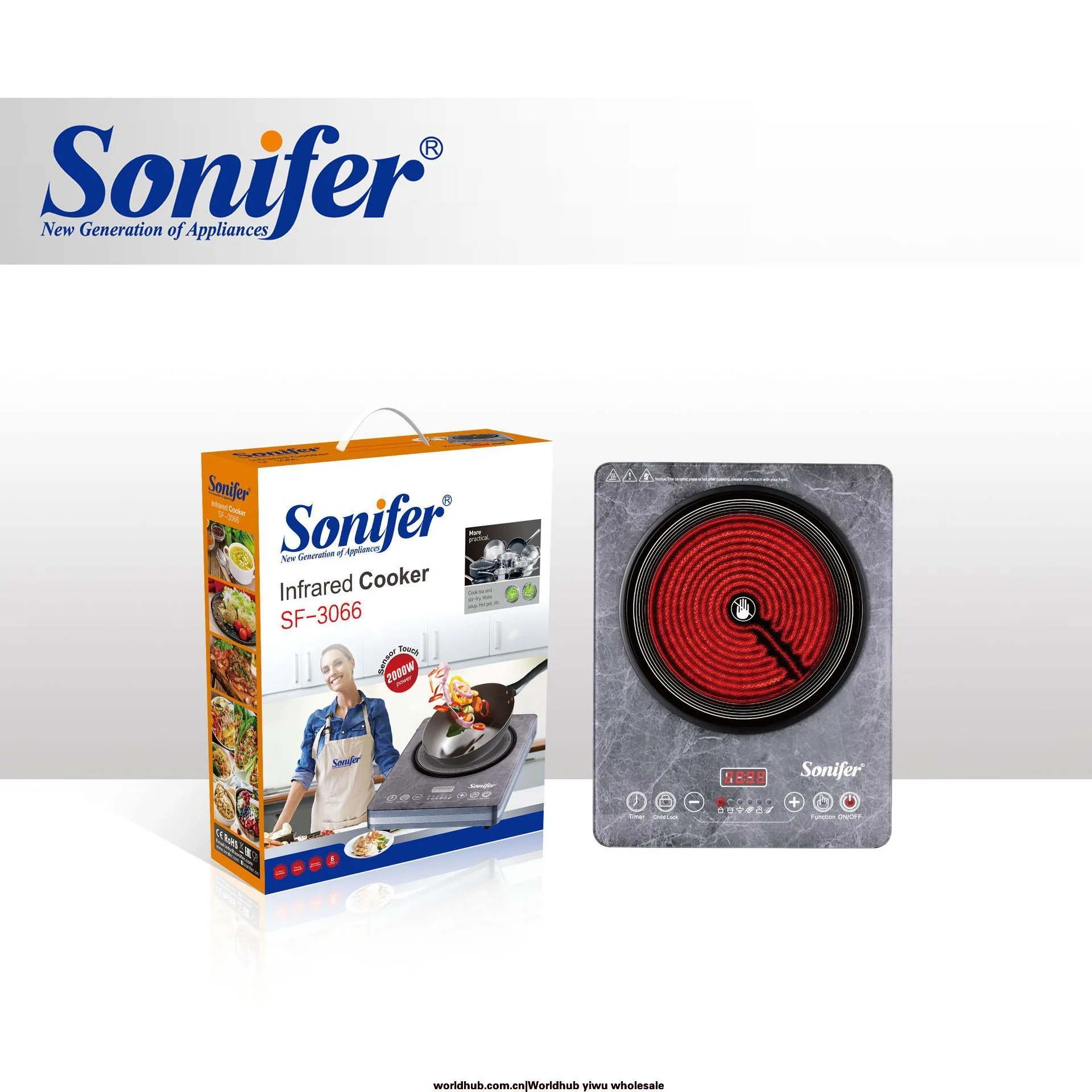 Sonifer SF-3066 Household 22cm Diameter High Temperature Resistant Microcrystalline Plate Infrared Electric Stove