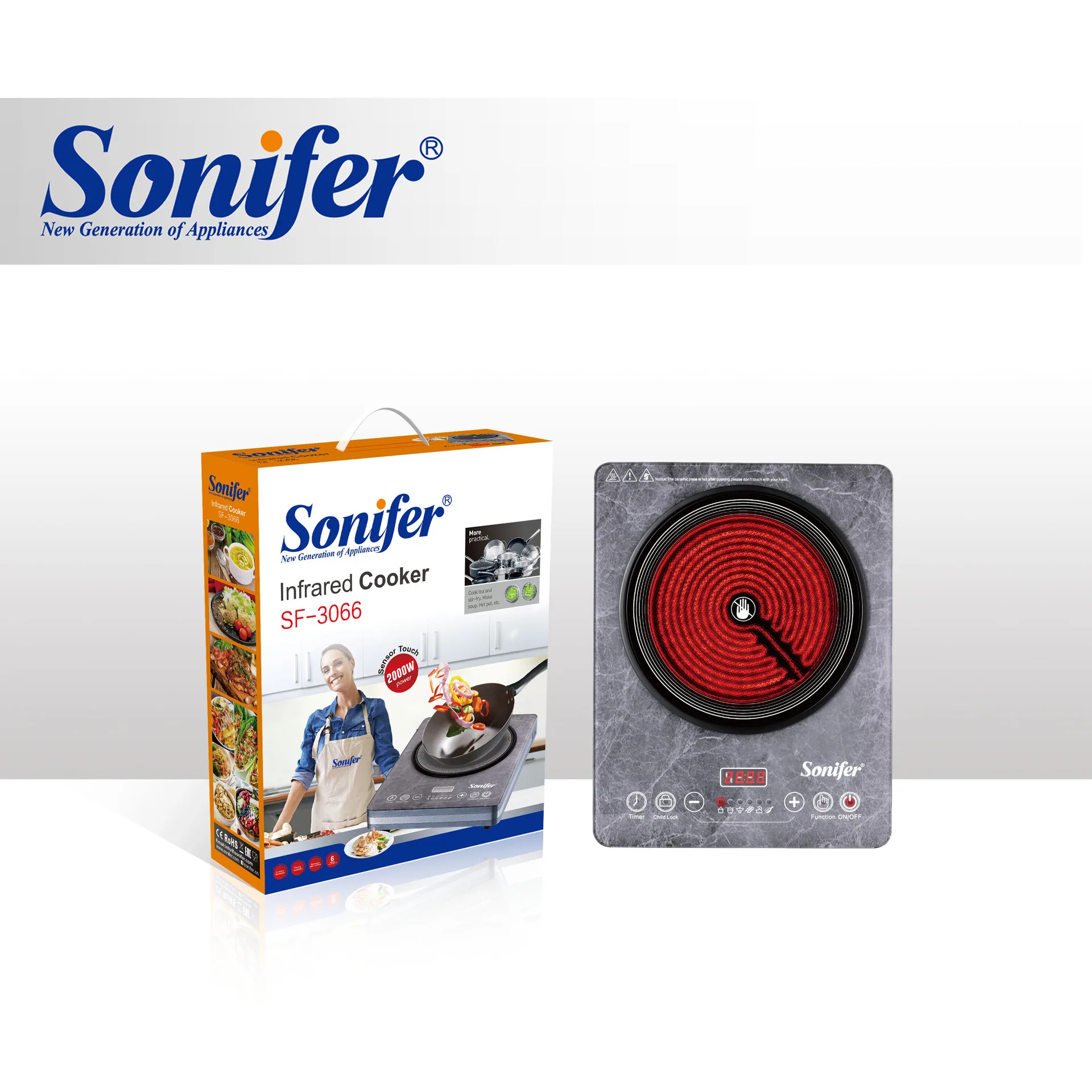 Sonifer SF-3066 Household 22cm Diameter High Temperature Resistant Microcrystalline Plate Infrared Electric Stove 6