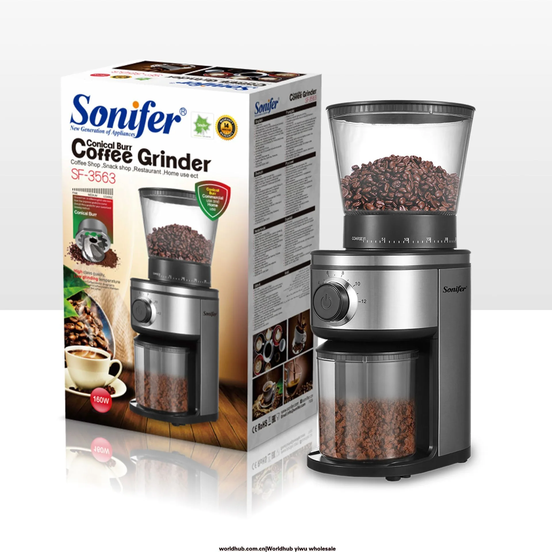 Sonifer Moulin à grains de café automatique Moulin électrique Moulin à café SF-3563 3