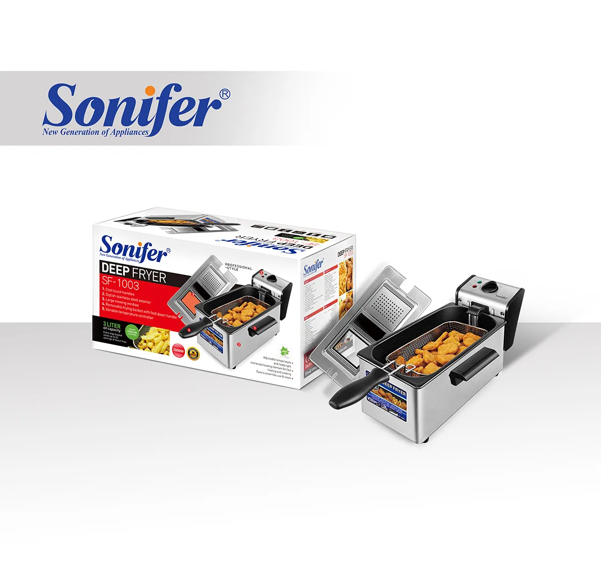 Sonifer Foreign Trade Stainless Steel Household Fryer Fries Machine 3L SF-1003 European Specification 2