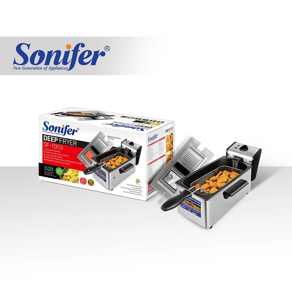 Sonifer Foreign Trade Stainless Steel Household Fryer Fries Machine 3L SF-1003 European Specification