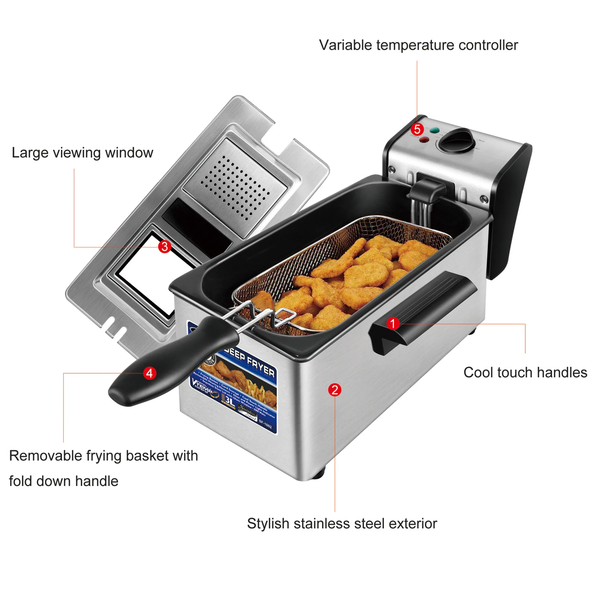 Sonifer Foreign Trade Stainless Steel Household Fryer Fries Machine 3L SF-1003 European Specification 4