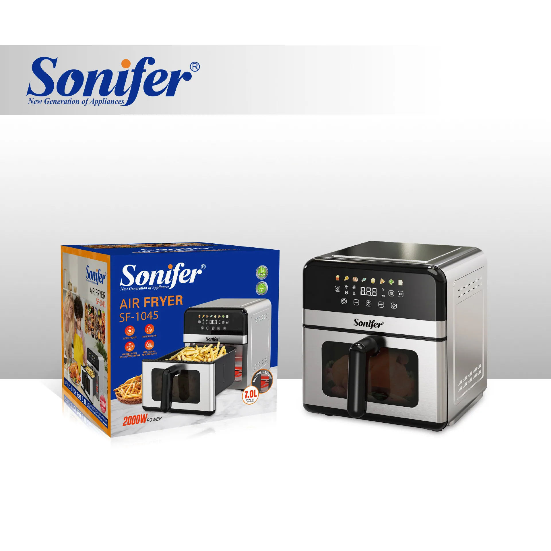 Sonifer New Air Fryer 7L Touchscreen LED Square Electric Oven SF-1045 6