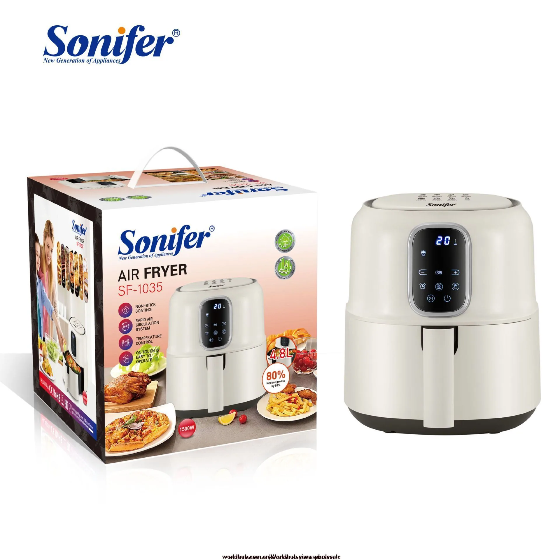 Sonifer Home Kitchen Multi-function Large Capacity Touch Screen Display White 4.8L Air Fryer SF-1035