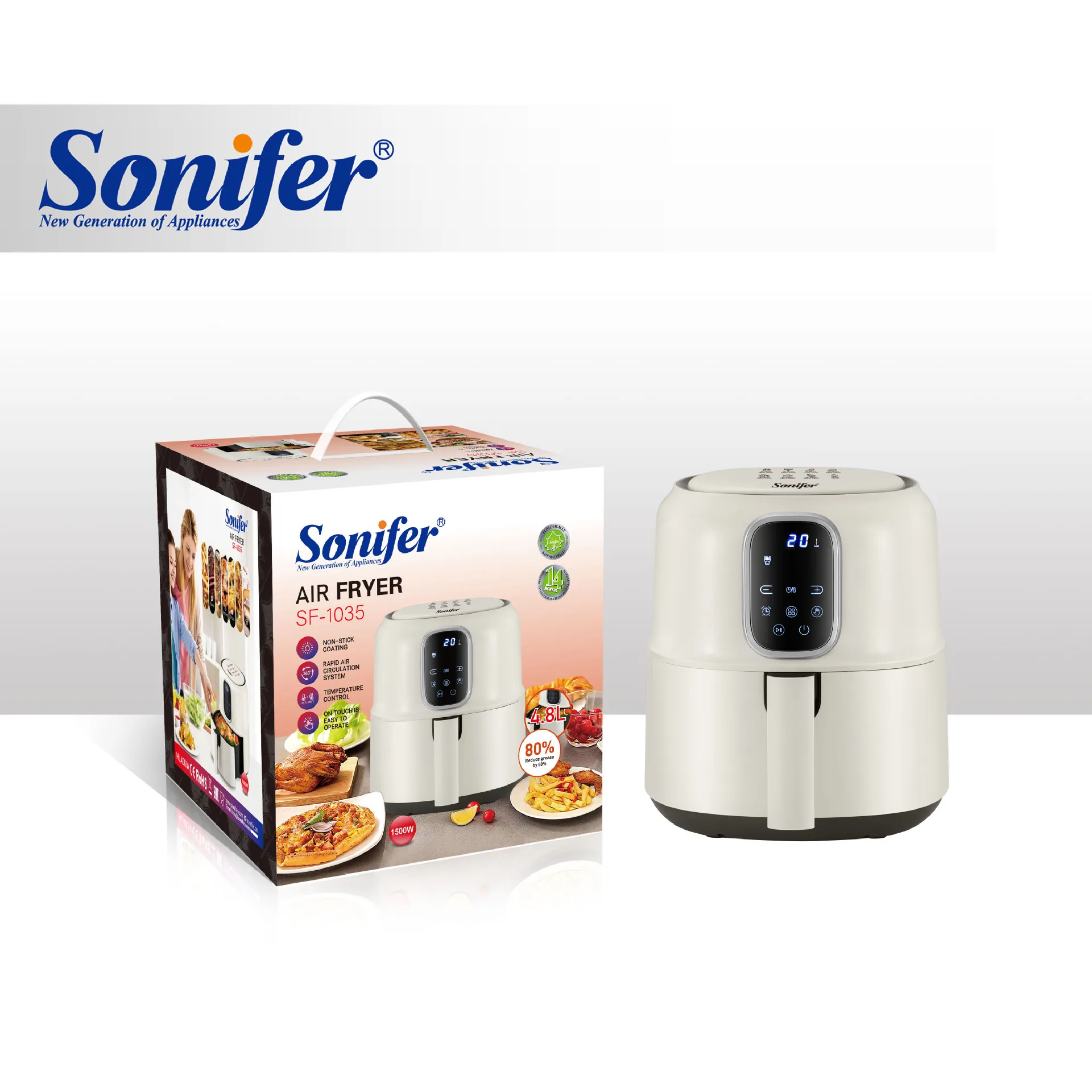 Sonifer Home Kitchen Multi-function Large Capacity Touch Screen Display White 4.8L Air Fryer SF-1035 4