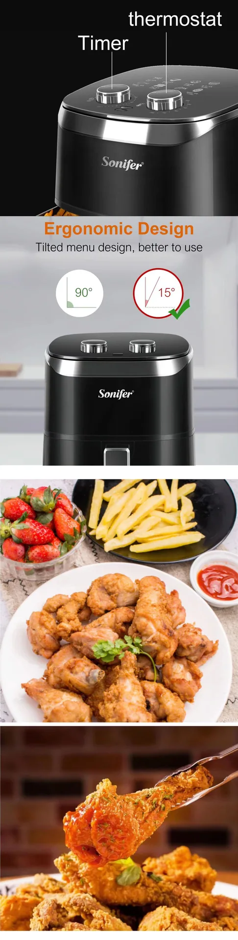 Sonifer Smart Home หม้อทอดไร้น้ำมันหน้าจอสัมผัส 4.2 ลิตร SF-1011 8