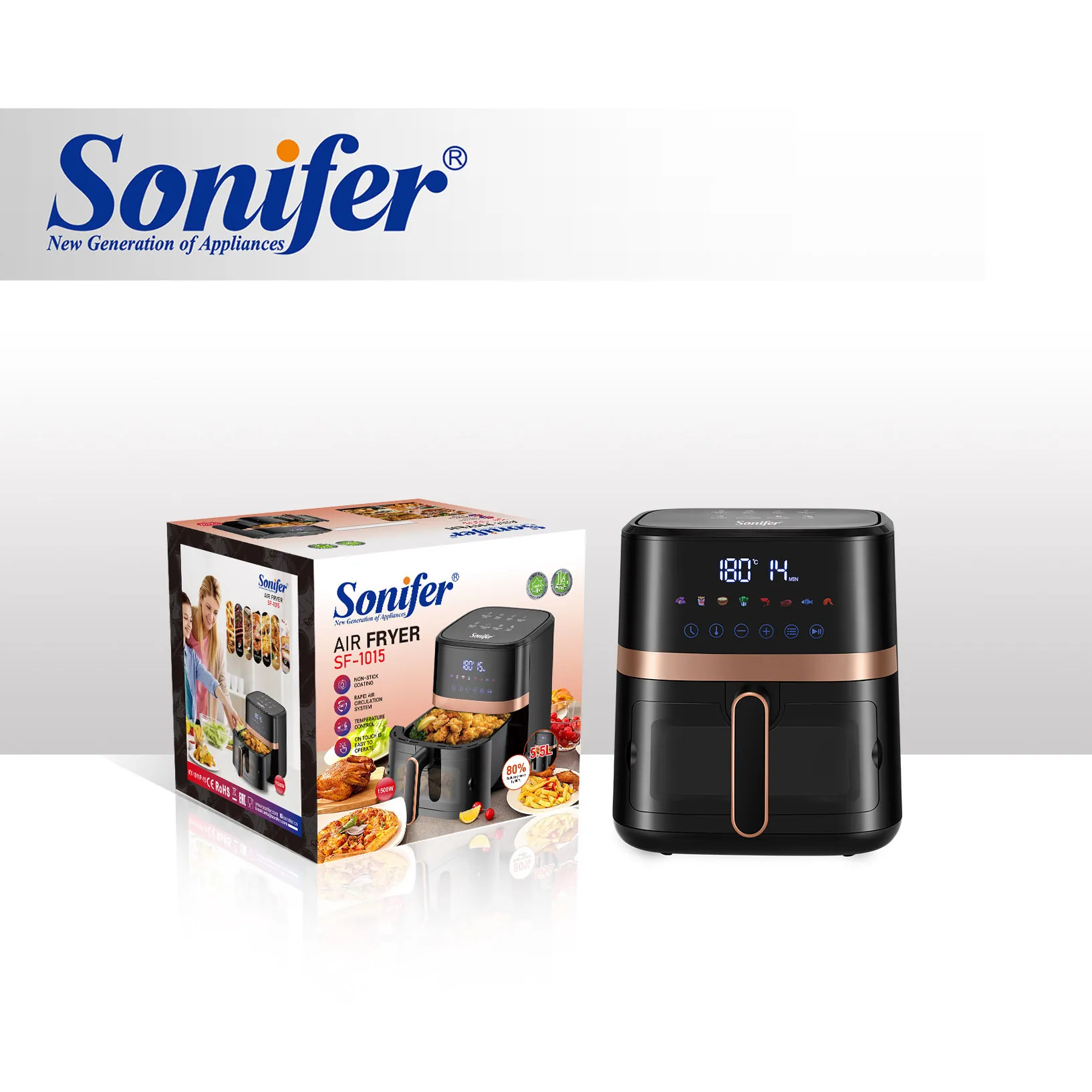 Sonifer New Air Fryer 5.5L Touchscreen LED Electric Oven with Visible Window SF-1015 5
