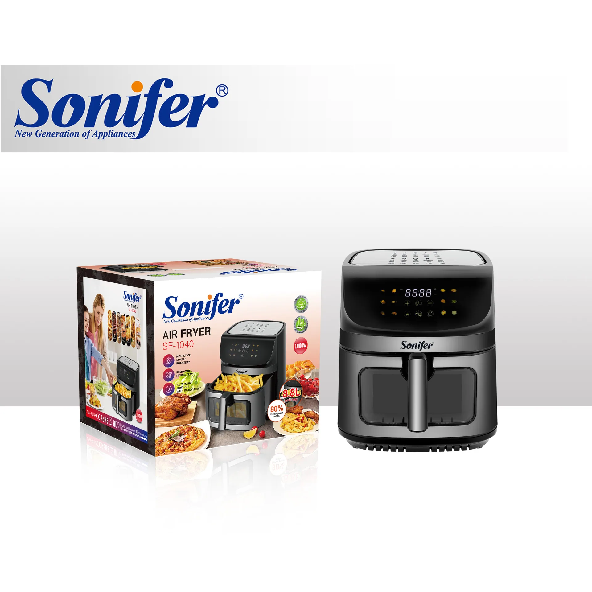 Sonifer SF-1040 8.8L หน้าจอสัมผัสอัจฉริยะหม้อทอดไฟฟ้าหม้อทอดอากาศสำหรับใช้ในบ้านหม้อทอดอากาศ 9