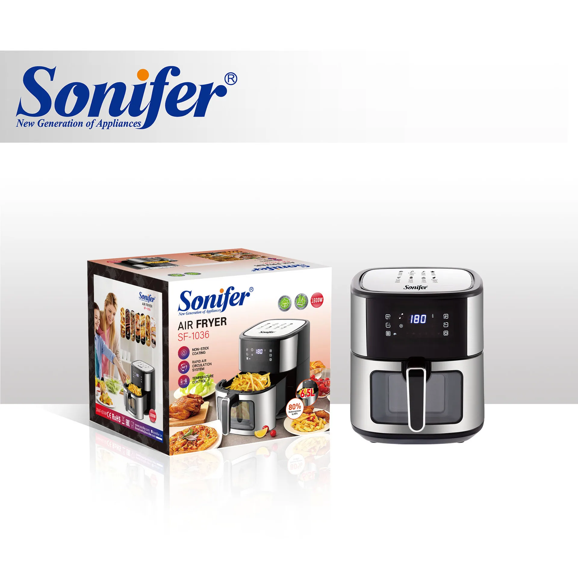Sonifer SF-1036 에어 프라이어 6.5L 터치 스크린 비주얼 전기 프라이어 가정용 다기능 에어 프라이어 5