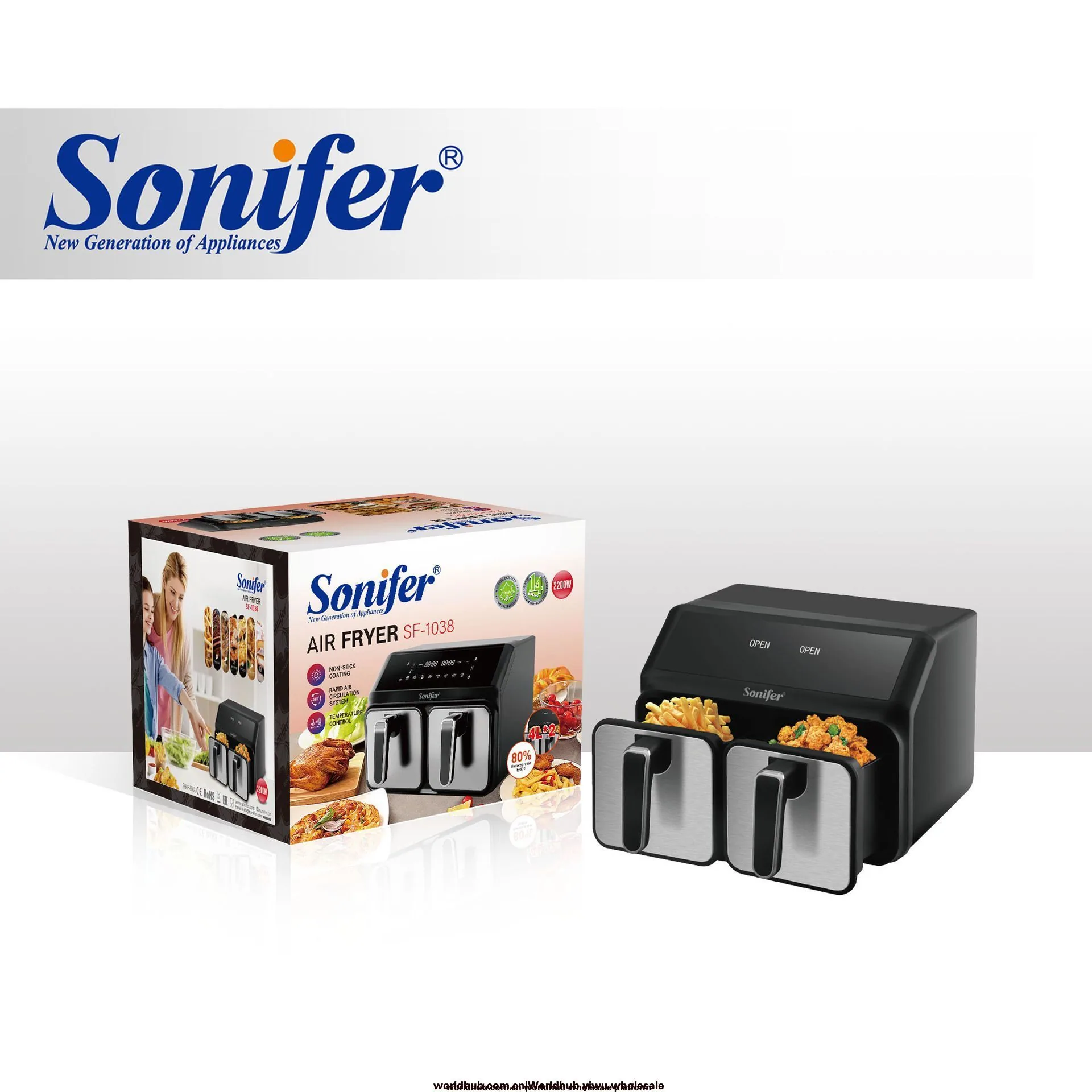 Sonifer SF-1038 Cross-border Home Kitchen Multifunctional 4L*2 Air Fryer
