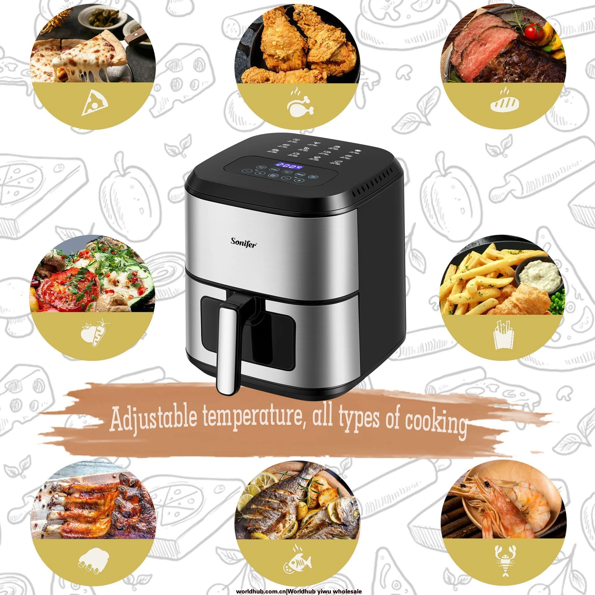 Sonifer Cross-border Home Kitchen Multi-function 5L Touch Screen Display Air Fryer SF-1024 4