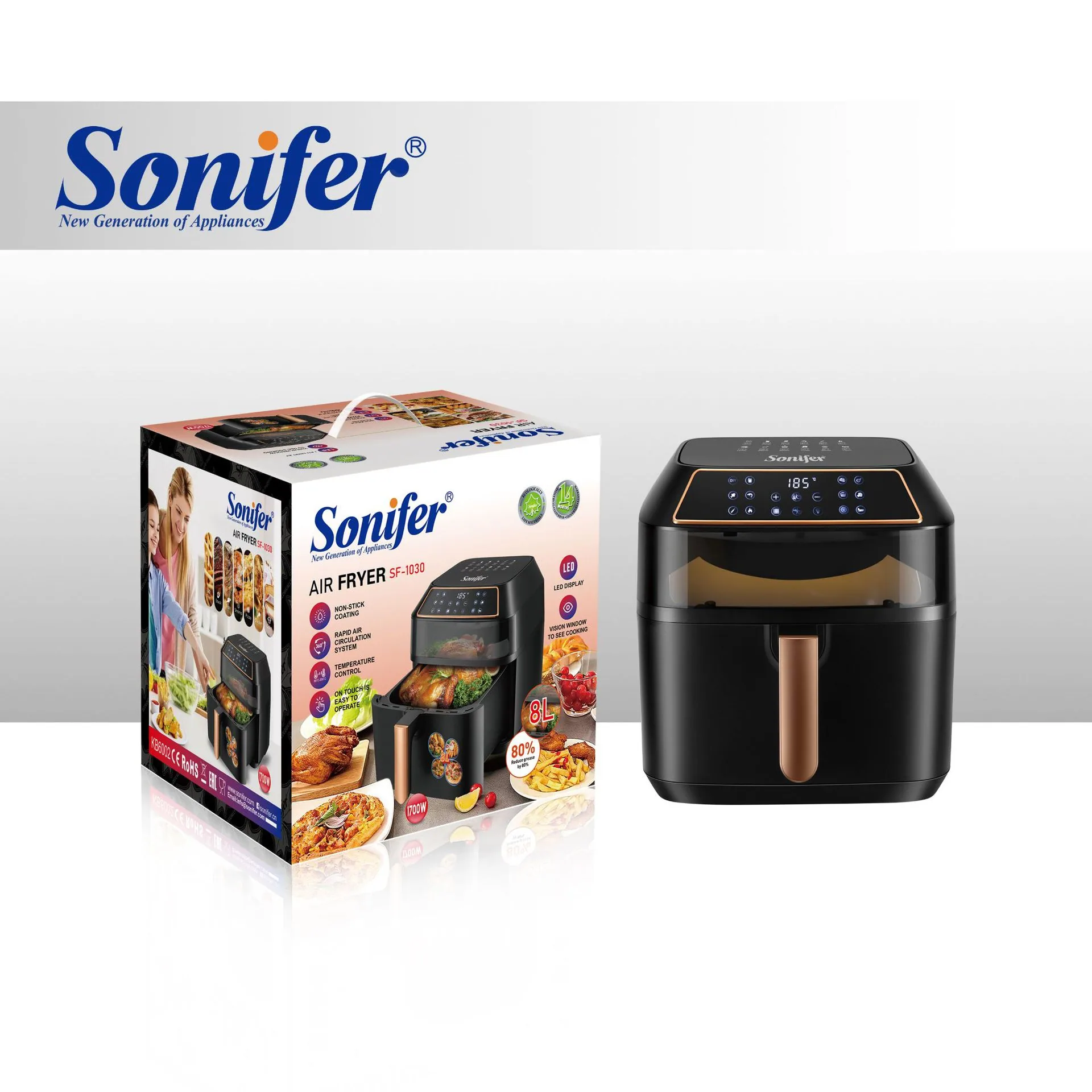 Sonifer Home Kitchen Multi-function Large Capacity Touch Screen Display Visible 8L Air Fryer SF-1030 3