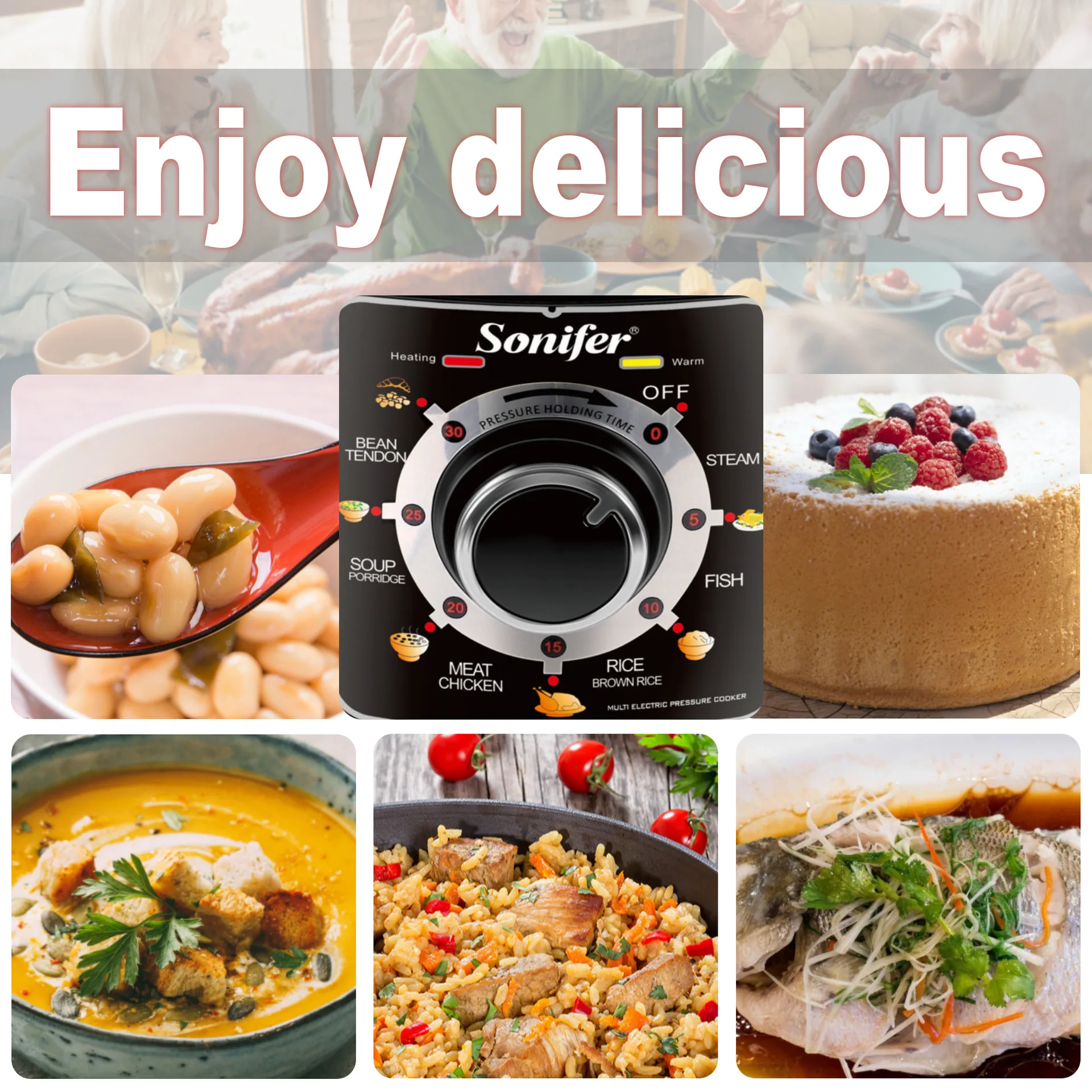 Sonifer Multifunctional Touch Screen Electric Pressure Cooker for Home 8L 1300W Rice Cooker Crisp Cooker SF-4013 6