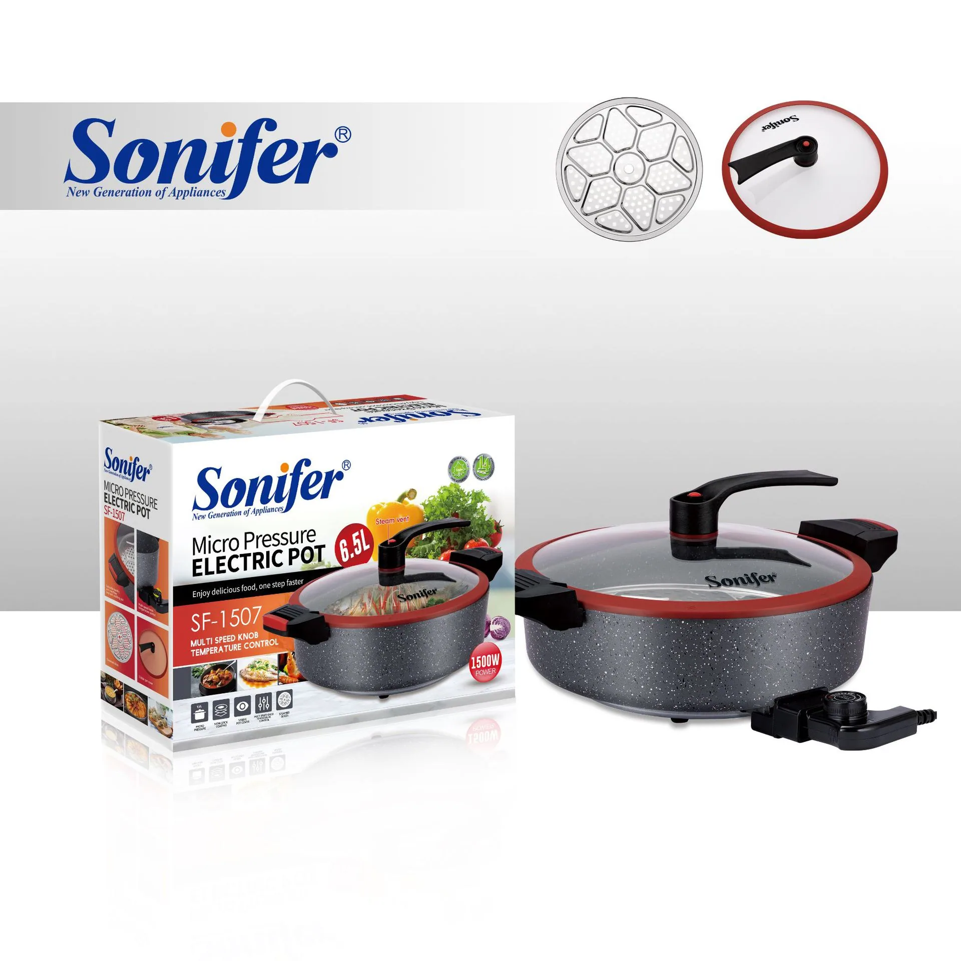 سونیفر SF-1507 گھریلو 1500W ملٹی فنکشنل 6.5L نان اسٹک کوٹیڈ مائیکرو پریشر الیکٹرانک آل ان ون ککر رائس ککر 3