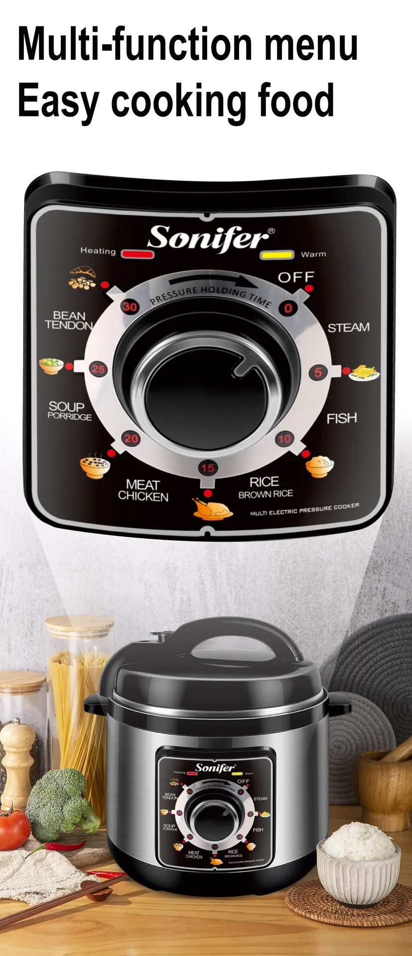 Sonifer Multifunctional Touch Screen Electric Pressure Cooker 6L 1000W Rice Cooker Stew Pot SF-4009 for Household Use 10