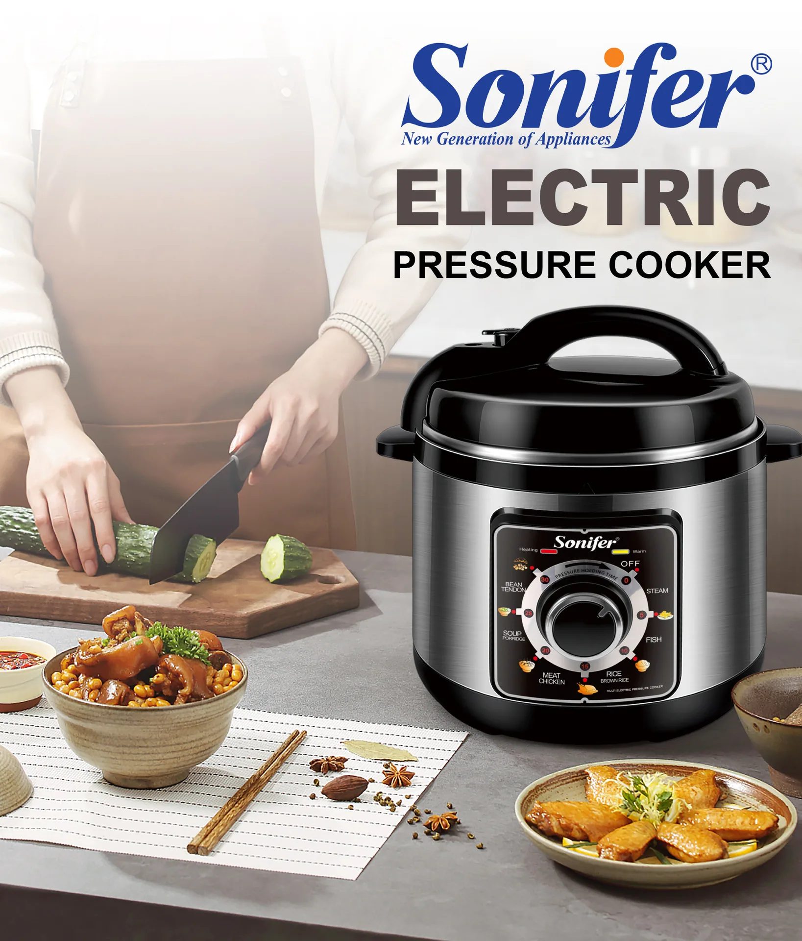Sonifer Multifunctional Touch Screen Electric Pressure Cooker 6L 1000W Rice Cooker Stew Pot SF-4009 for Household Use 9
