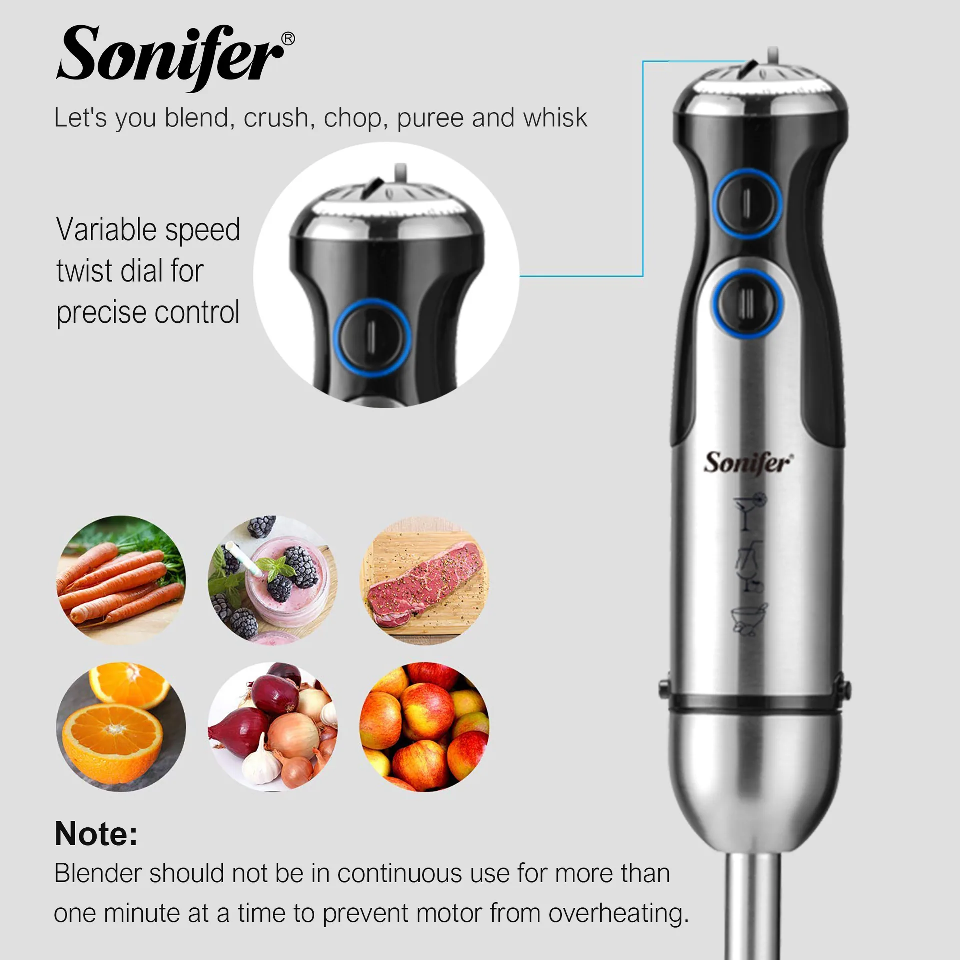 Sonifer Household Stainless Steel Electric Mixer Juice Processor SF-8092S 14