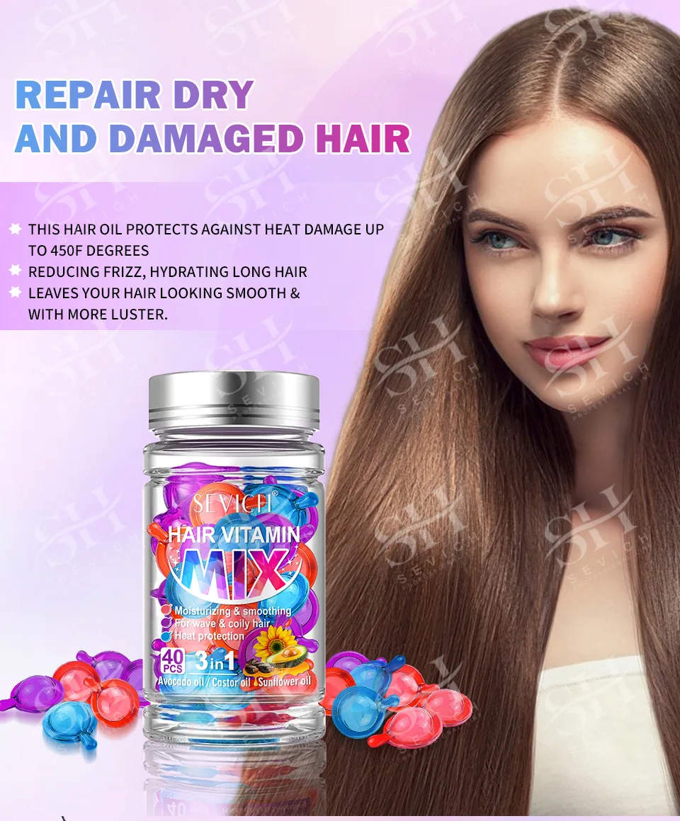 Mixed Color Capsules: 40 capsules for curly hair curls, essential oils, hair insulation, hair damage, hair damage, moisturizing 12