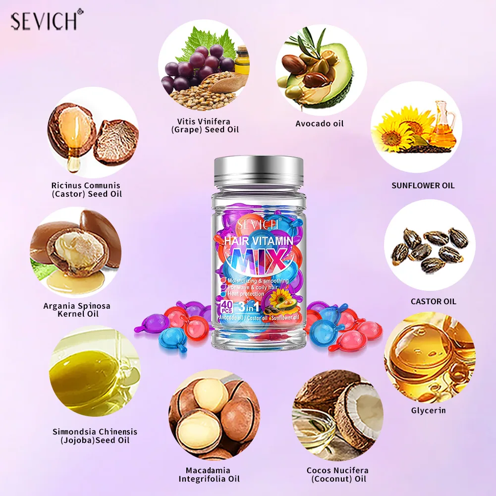 Mixed Color Capsules: 40 capsules for curly hair curls, essential oils, hair insulation, hair damage, hair damage, moisturizing 3