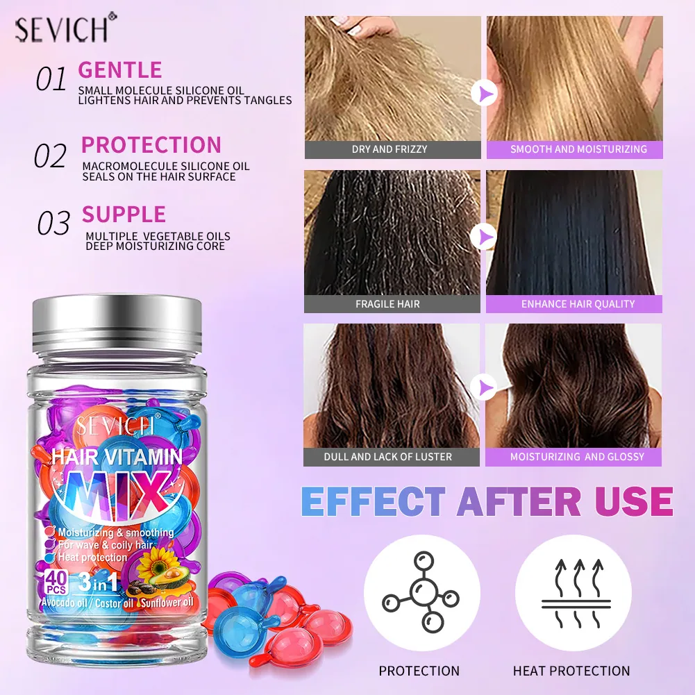 Mixed Color Capsules: 40 capsules for curly hair curls, essential oils, hair insulation, hair damage, hair damage, moisturizing 4