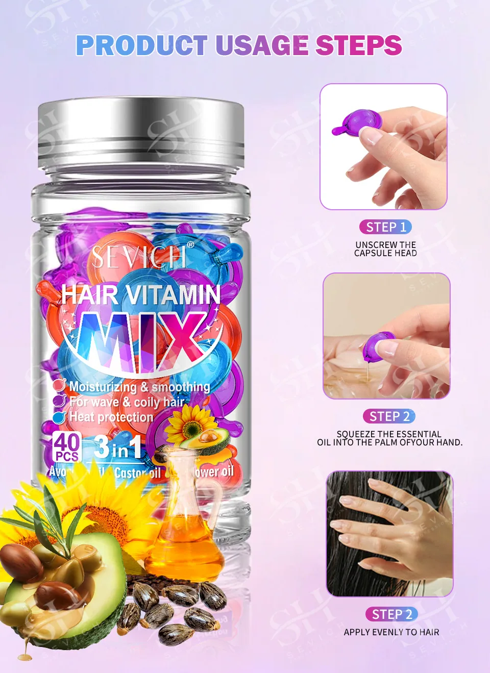 Mixed Color Capsules: 40 capsules for curly hair curls, essential oils, hair insulation, hair damage, hair damage, moisturizing 20