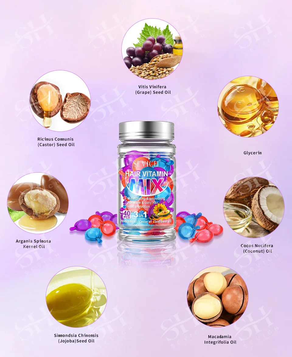 Mixed Color Capsules: 40 capsules for curly hair curls, essential oils, hair insulation, hair damage, hair damage, moisturizing 11