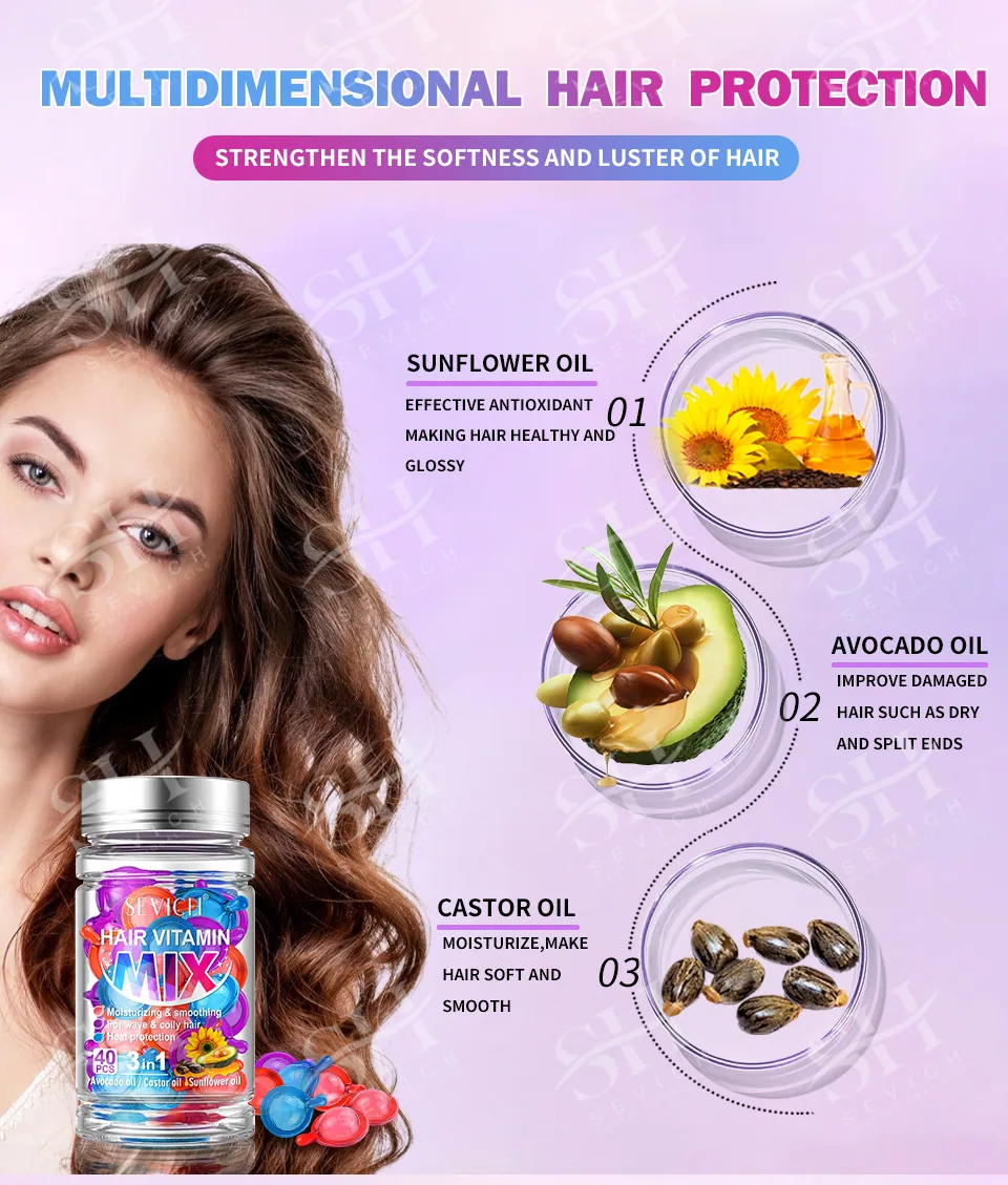 Mixed Color Capsules: 40 capsules for curly hair curls, essential oils, hair insulation, hair damage, hair damage, moisturizing 14