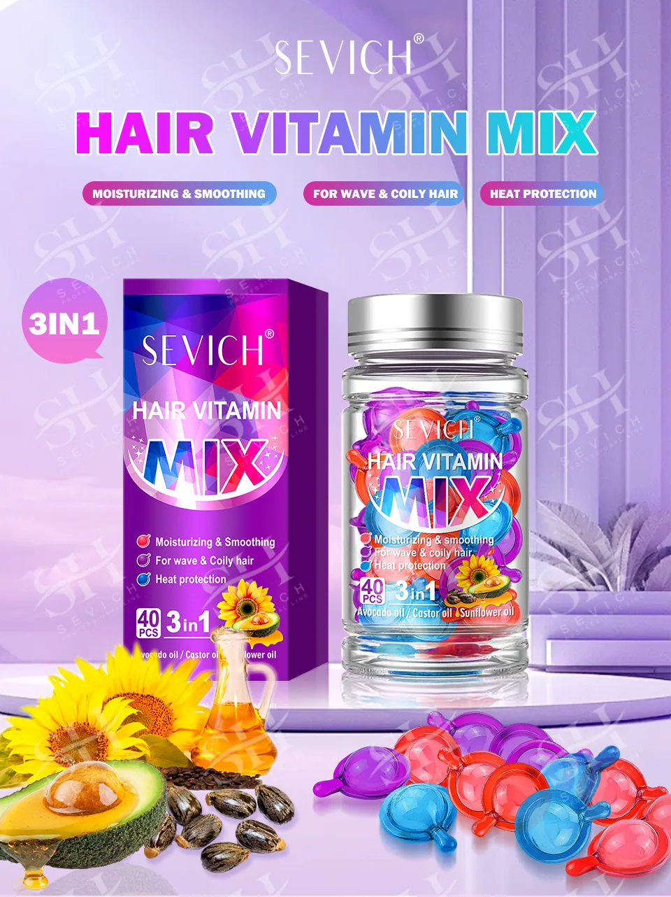 Mixed Color Capsules: 40 capsules for curly hair curls, essential oils, hair insulation, hair damage, hair damage, moisturizing 16