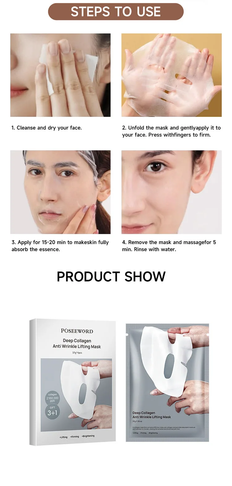 Topeng rentas sempadan Amazon split collagen hydrating mask melembapkan dan melembapkan mengangkat dan mengetatkan drop-off 14