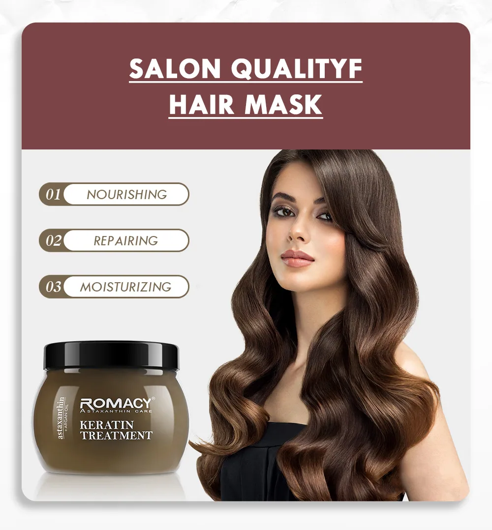 Romacy Moisturizing Astaxanthin Argan Oil Hair Mask 500ml Organic Protein Repairs Dryness Damage 8