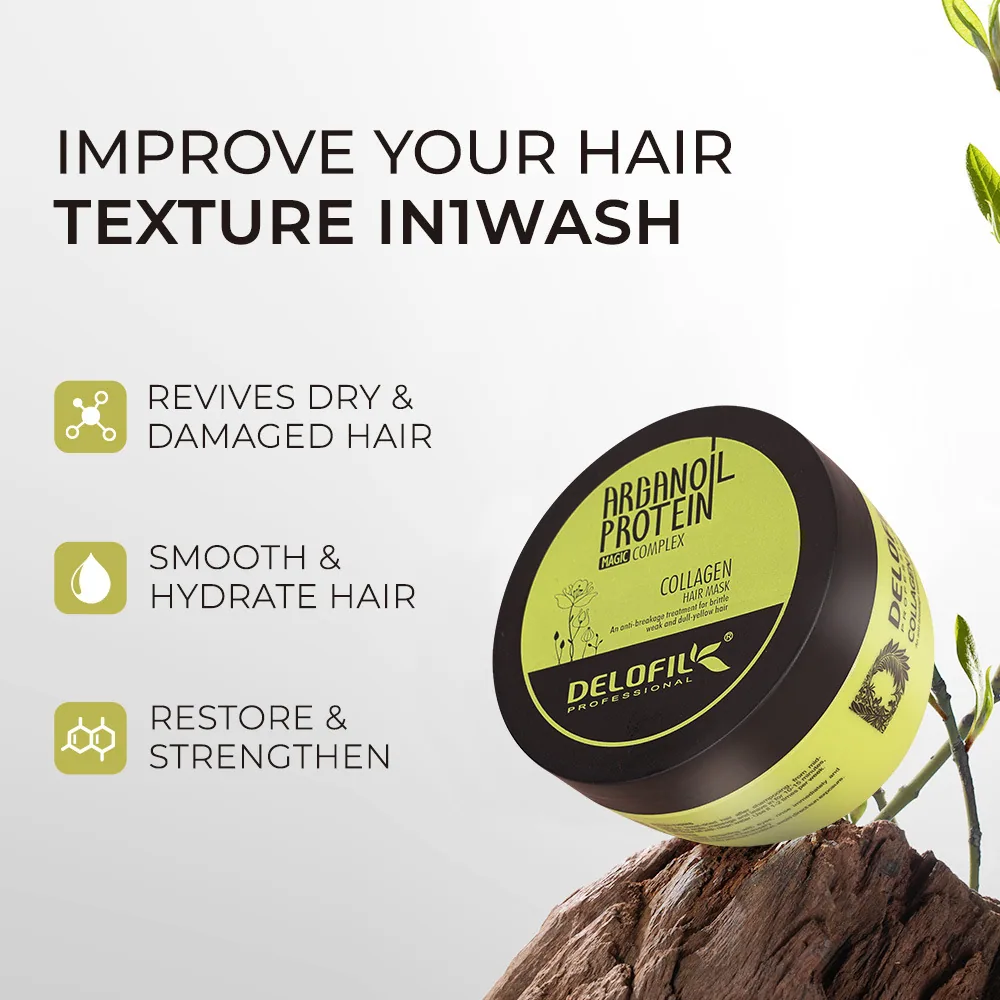 Delofil Collagen Mask Biotin Argan Oil Repair Haarmaske Schäden feuchtigkeitsspendende Keratin-Haarmaske 11