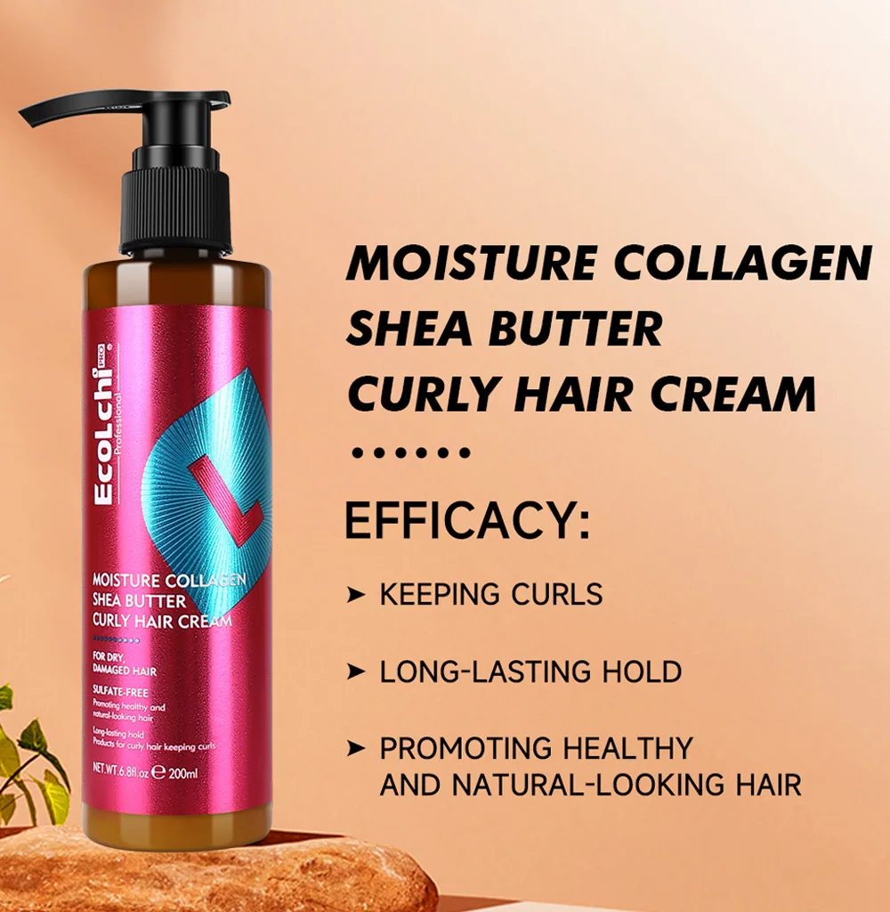 EcoLchi Nourishing Collagen Shea Butter Protein Cream Leave-In Conditioner Moisturizing Repair Curly Hair Care 9
