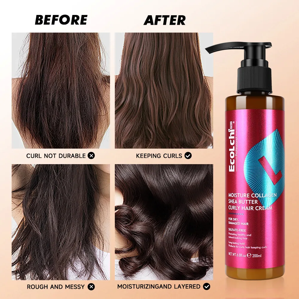 EcoLchi Nourishing Collagen Shea Butter Protein Cream Leave-In Conditioner Moisturizing Repair Curly Hair Care 3
