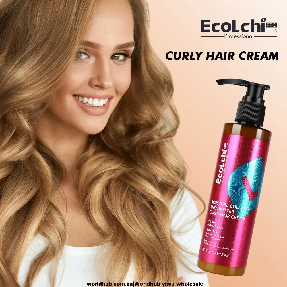 EcoLchi Nourishing Collagen Shea Butter Protein Cream Leave-In Conditioner Moisturizing Repair Curly Hair Care