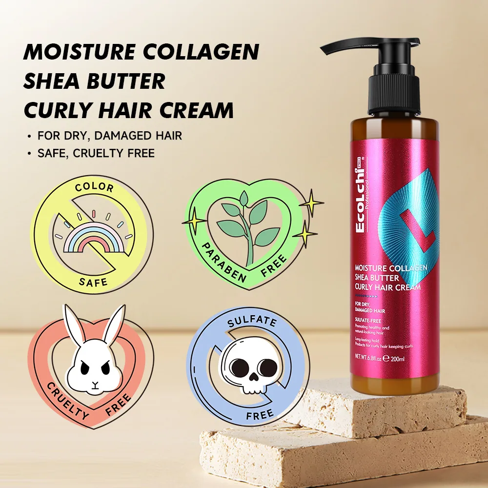 EcoLchi Nourishing Collagen Shea Butter Protein Cream Leave-In Conditioner Moisturizing Repair Curly Hair Care 4