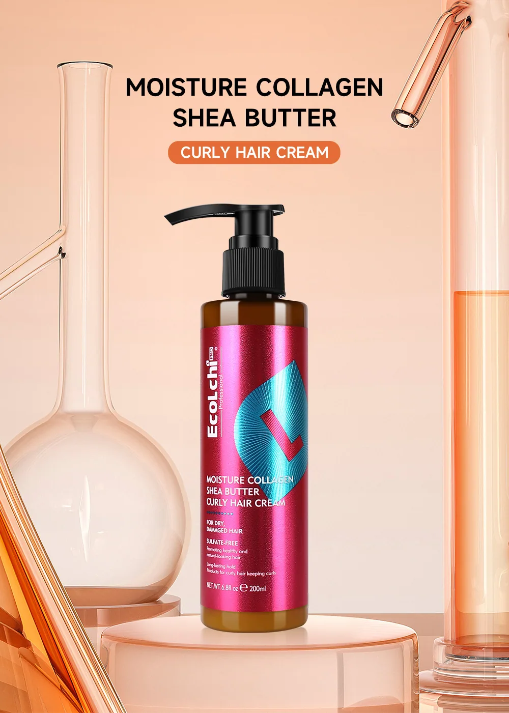 EcoLchi Nourishing Collagen Shea Butter Protein Cream Leave-In Conditioner Moisturizing Repair Curly Hair Care 7