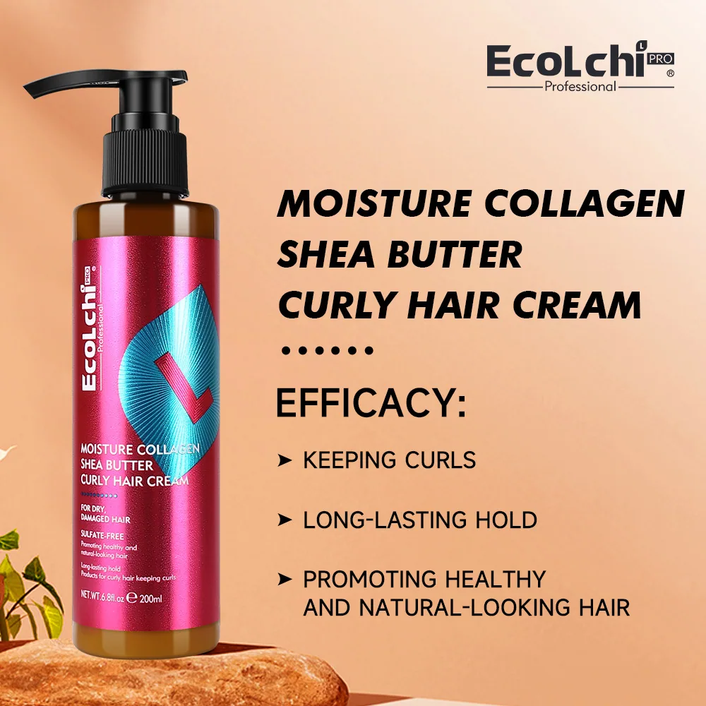 EcoLchi Nourishing Collagen Shea Butter Protein Cream Leave-In Conditioner Moisturizing Repair Curly Hair Care 2