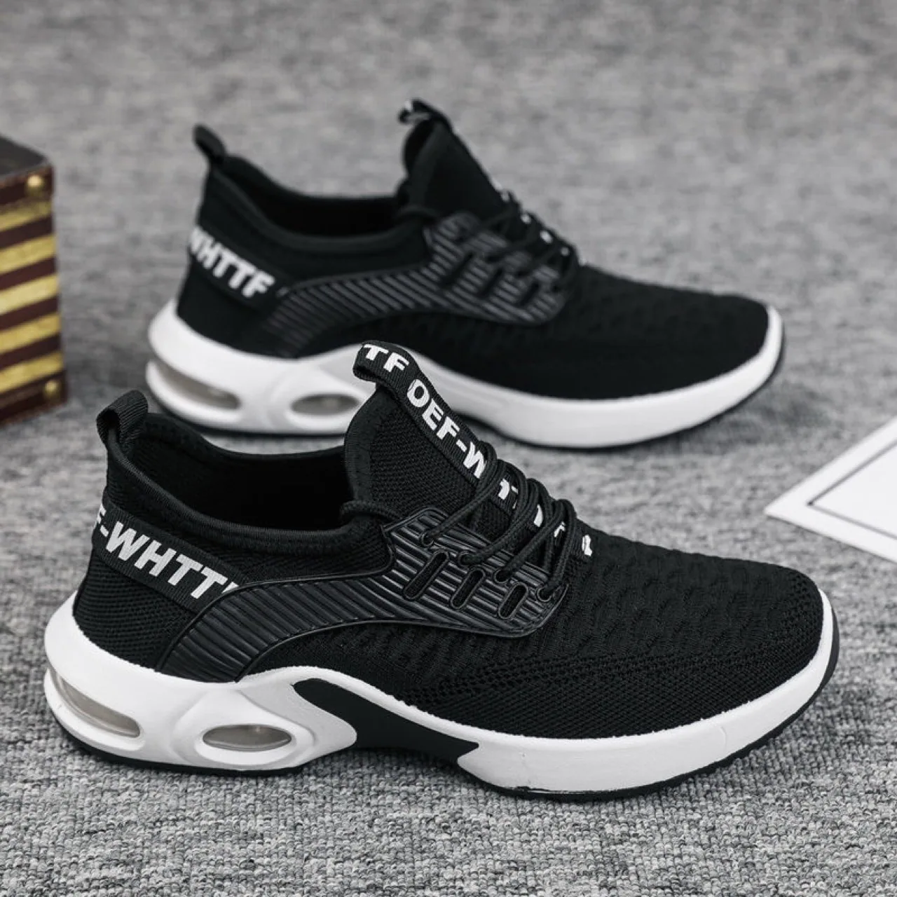2024 Spring and Autumn New Breathable Men's White Fly-Woven Low-Top Front Lace-up Breathable Lightweight Sports Round-toe Sneake 2