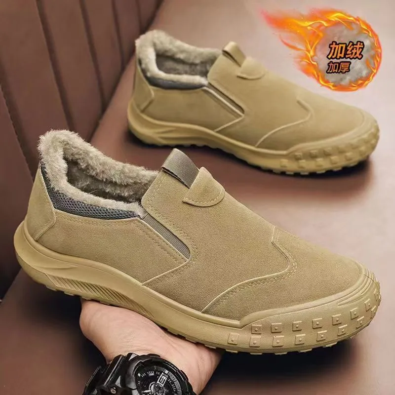 2024 Fall/Winter Fleece Thickened Men's Shoes Trend Casual Work Shoes Outdoor Pedal Labor Protection Shoes Cotton Shoes