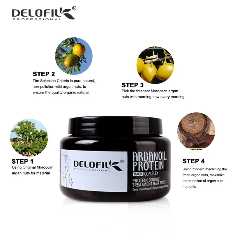 Mascarilla capilar Delofil reparadora hidratante con proteína Mascarilla capilar con aceite de argán fabricante directo producto original 3