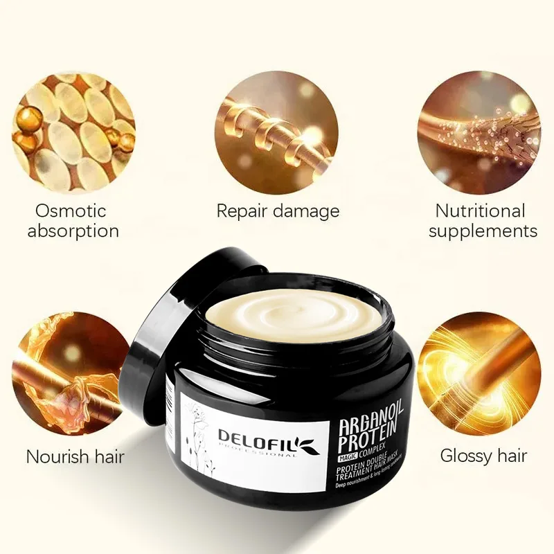 Mascarilla capilar Delofil reparadora hidratante con proteína Mascarilla capilar con aceite de argán fabricante directo producto original 11