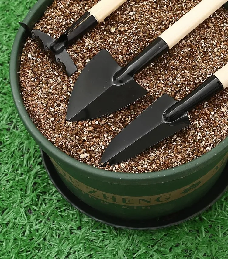 Berkebun set tiga keping besar penyodok pasu taman penyodok besi kecil bunga dalaman pasu tumbuhan tanah longgar tanam bunga 19