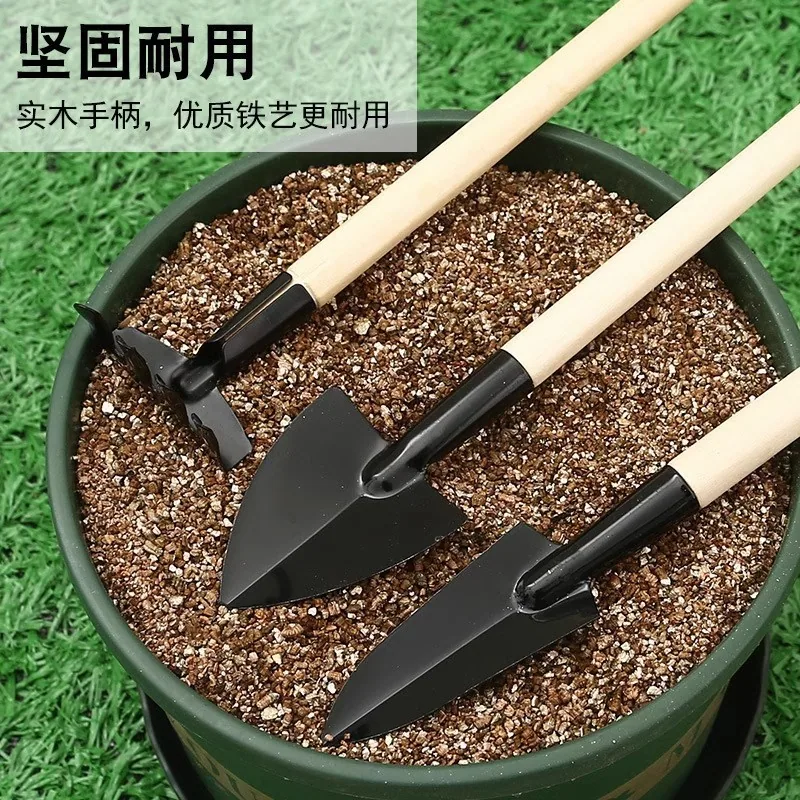 Berkebun set tiga keping besar penyodok pasu taman penyodok besi kecil bunga dalaman pasu tumbuhan tanah longgar tanam bunga 3